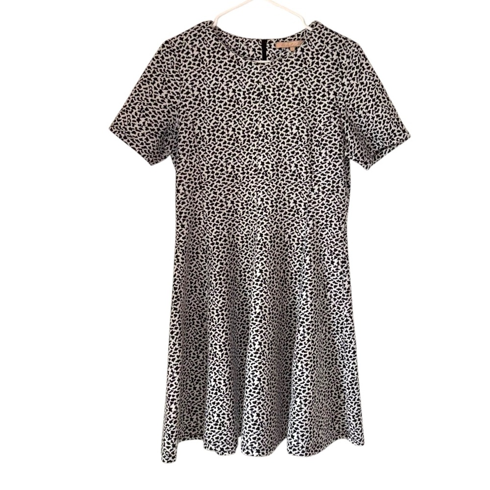 Hutch Anthropologie Textured Fit & Flare Dress White Black Print M